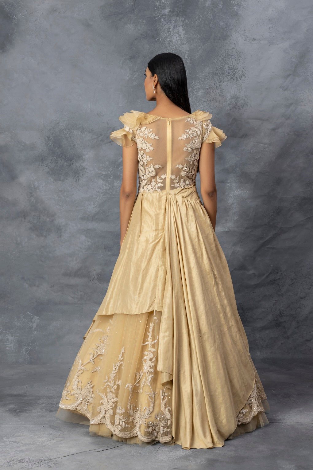 Beige Gown with Dori Embroidery