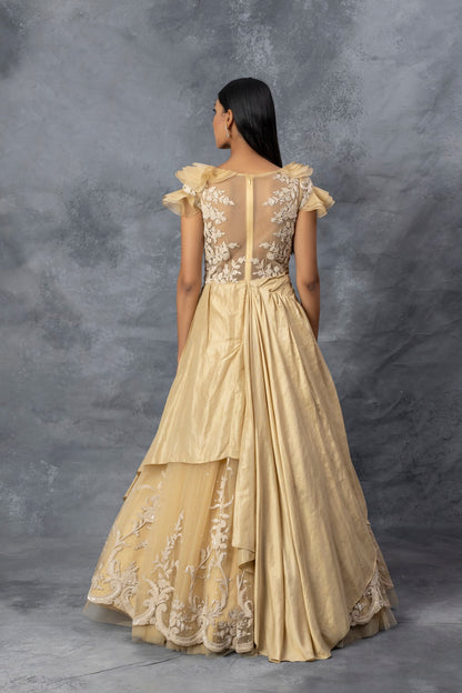 Beige Gown with Dori Embroidery