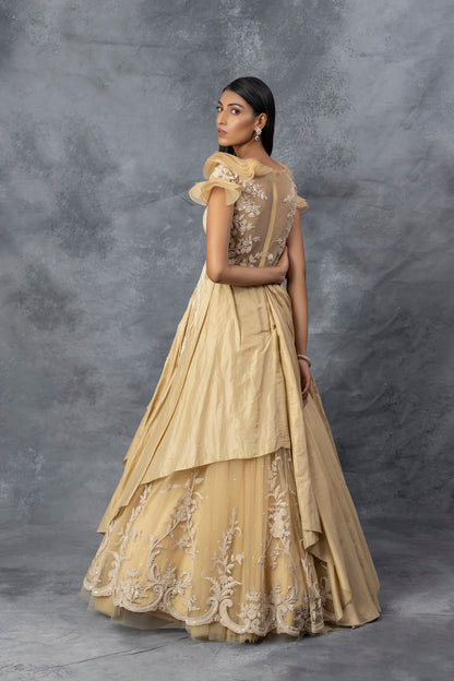 Beige Gown with Dori Embroidery