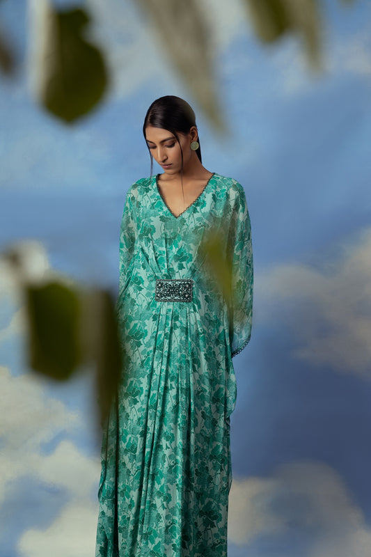 Aqua green printed kaftan