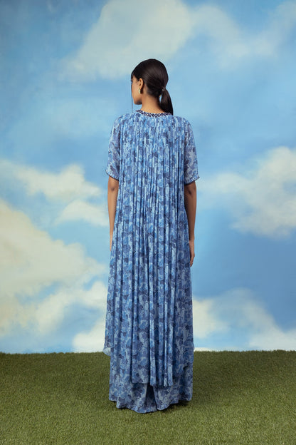 Blue printed asymetrical top with palazzo pants