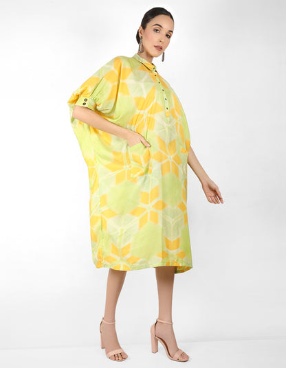 Kaleidoscopic Kaftan shirt  - Pista Green & Yellow