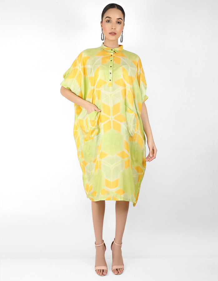Kaleidoscopic Kaftan shirt  - Pista Green & Yellow