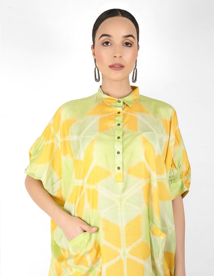 Kaleidoscopic Kaftan shirt  - Pista Green & Yellow