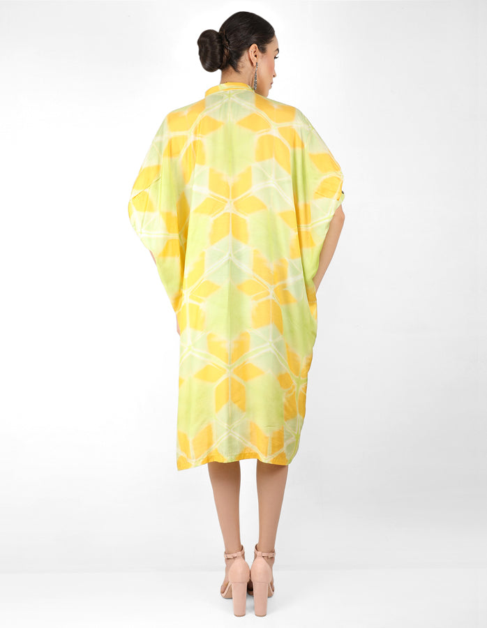 Kaleidoscopic Kaftan shirt  - Pista Green & Yellow