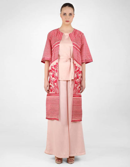 The Striped tulip long jacket - Rose Gold