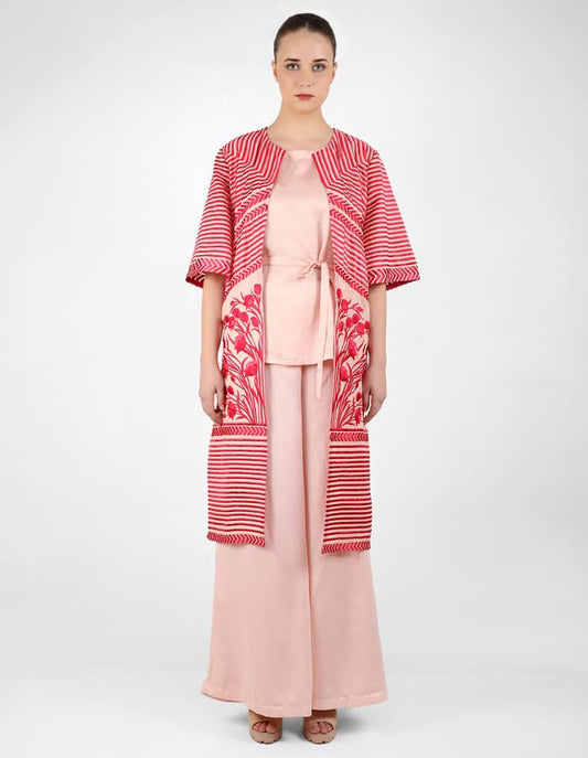 The Striped tulip long jacket - Rose Gold