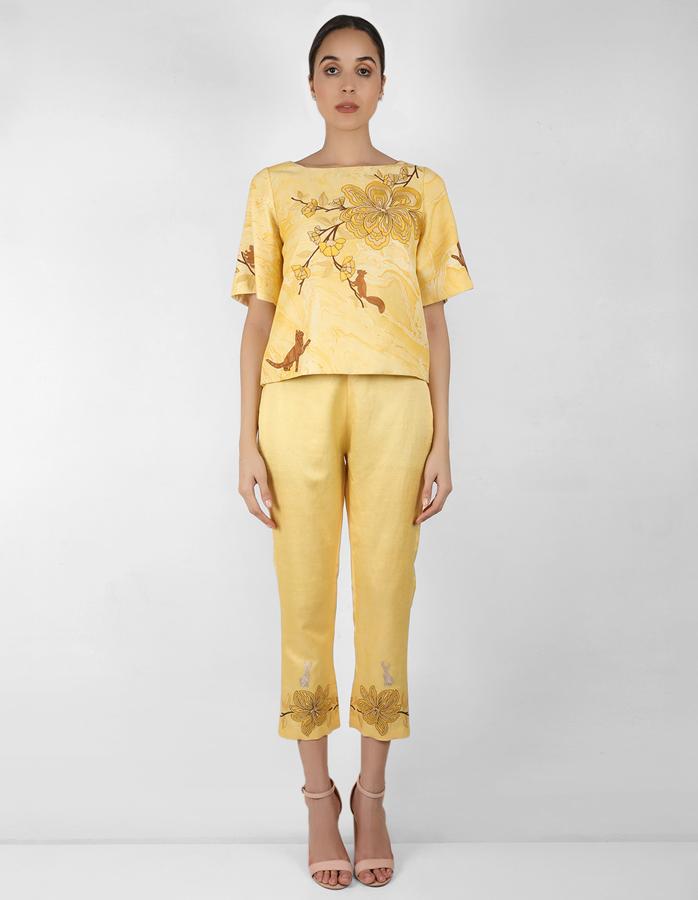 Marble print square cut blouse - Yellow
