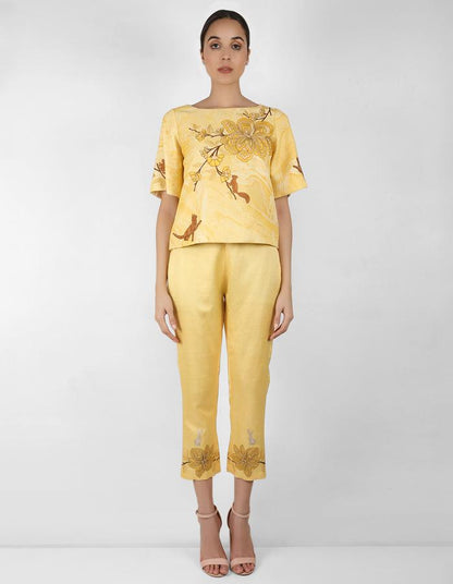 Marble print square cut blouse - Yellow