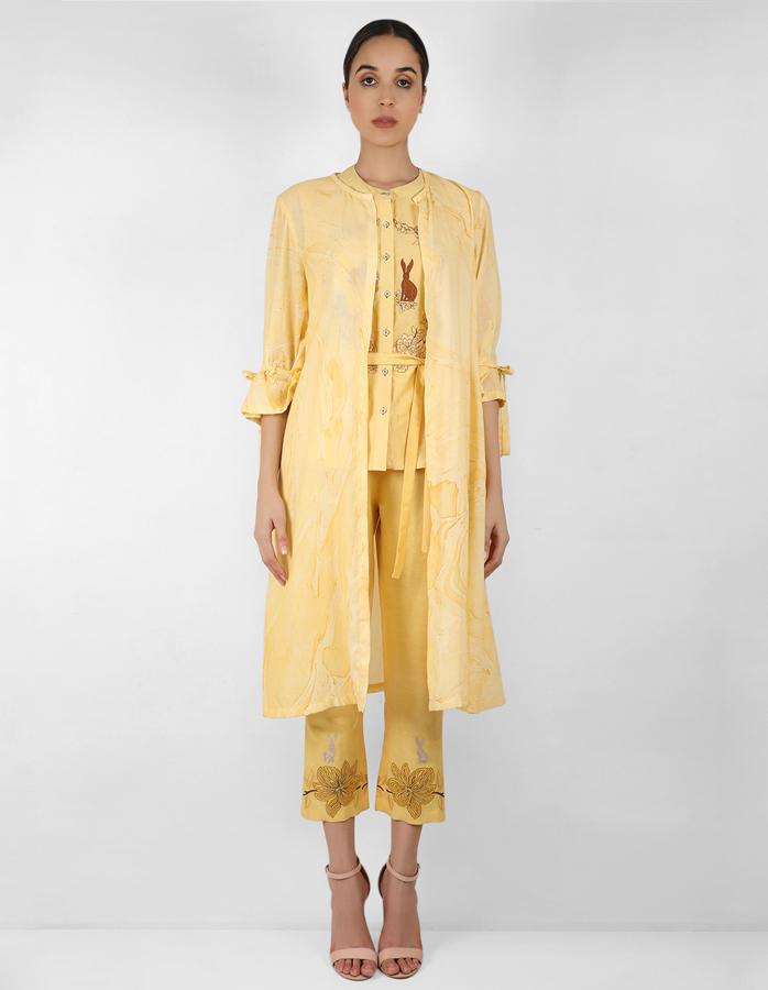 Marble  print long jacket with shirt - Yellow