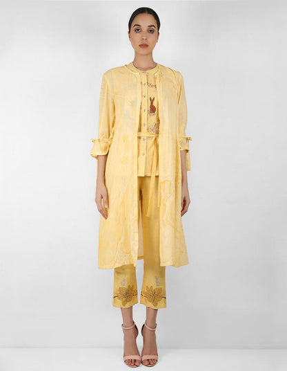 Marble  print long jacket with shirt - Yellow