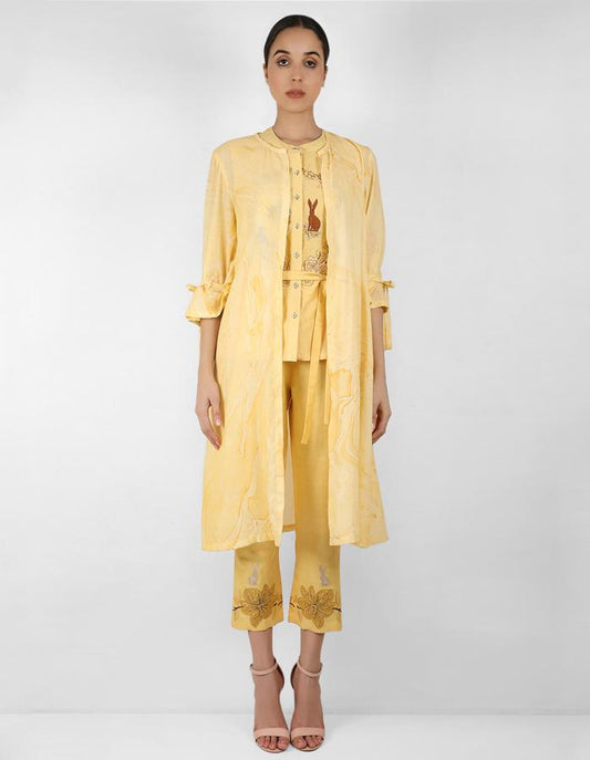 Marble  print long jacket with shirt - Yellow