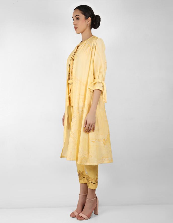 Marble  print long jacket with shirt - Yellow