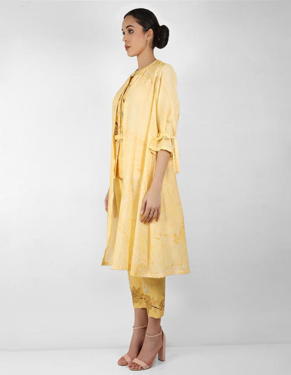 Marble  print long jacket with shirt - Yellow