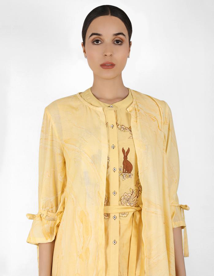 Marble  print long jacket with shirt - Yellow