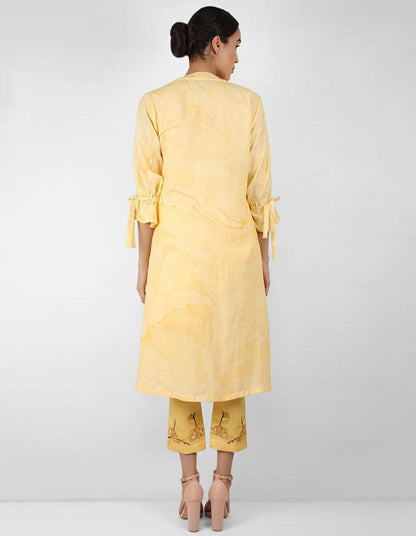 Marble  print long jacket with shirt - Yellow