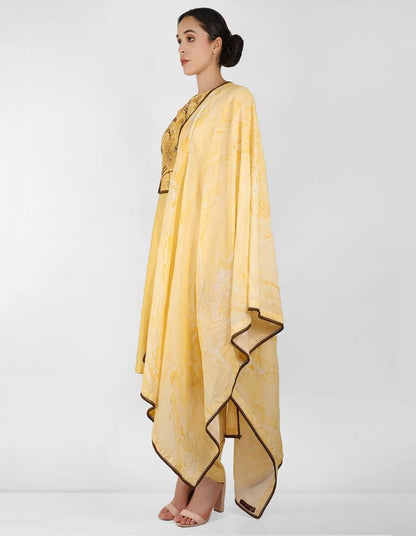 Summer garden tunic with marble print dupatta - Yellow