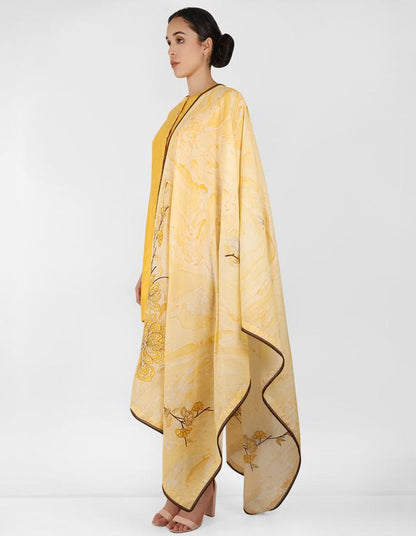 marble print Summer garden dupatta with tunic - Yellow