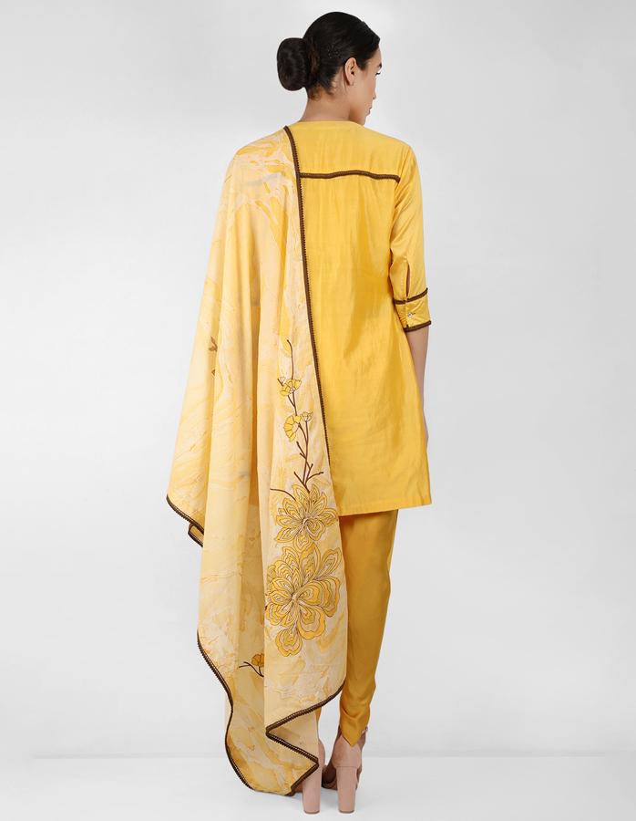 marble print Summer garden dupatta with tunic - Yellow