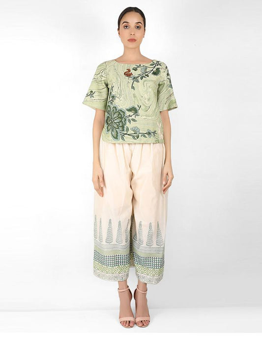 Marble print square cut blouse - Green