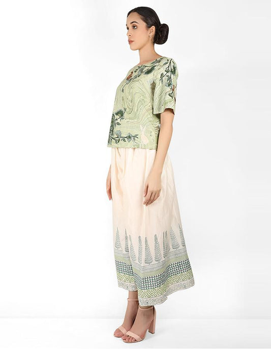 Marble print square cut blouse - Green