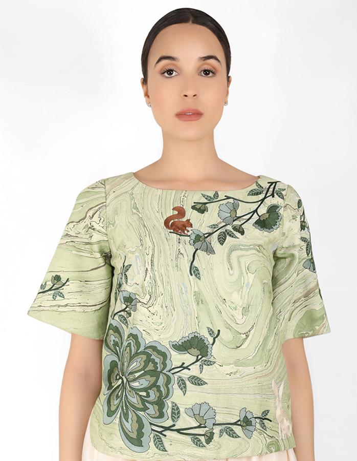 Marble print square cut blouse - Green