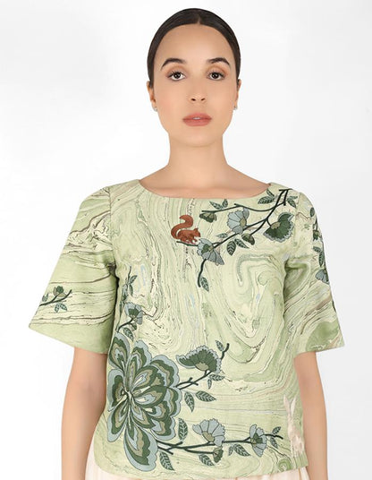 Marble print square cut blouse - Green
