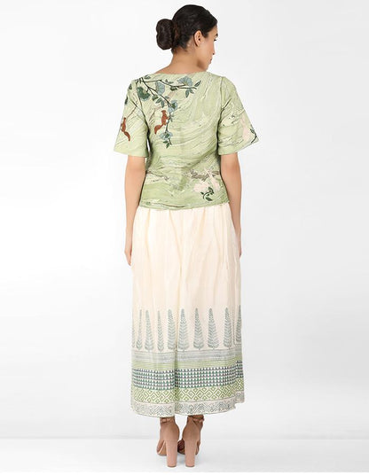 Marble print square cut blouse - Green