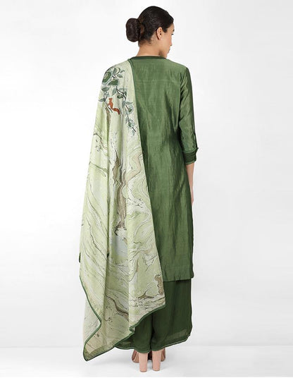 marble print Summer garden dupatta with tunic - Green