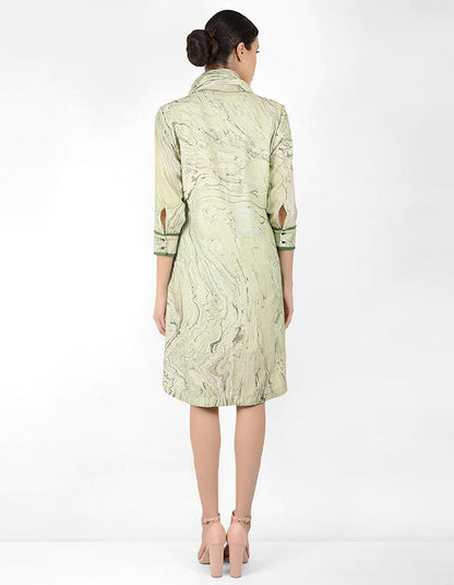 marble print Summer garden tunic dress with scarf - Green