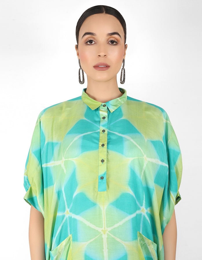 Kaleidoscopic Kaftan shirt - Green & Blue