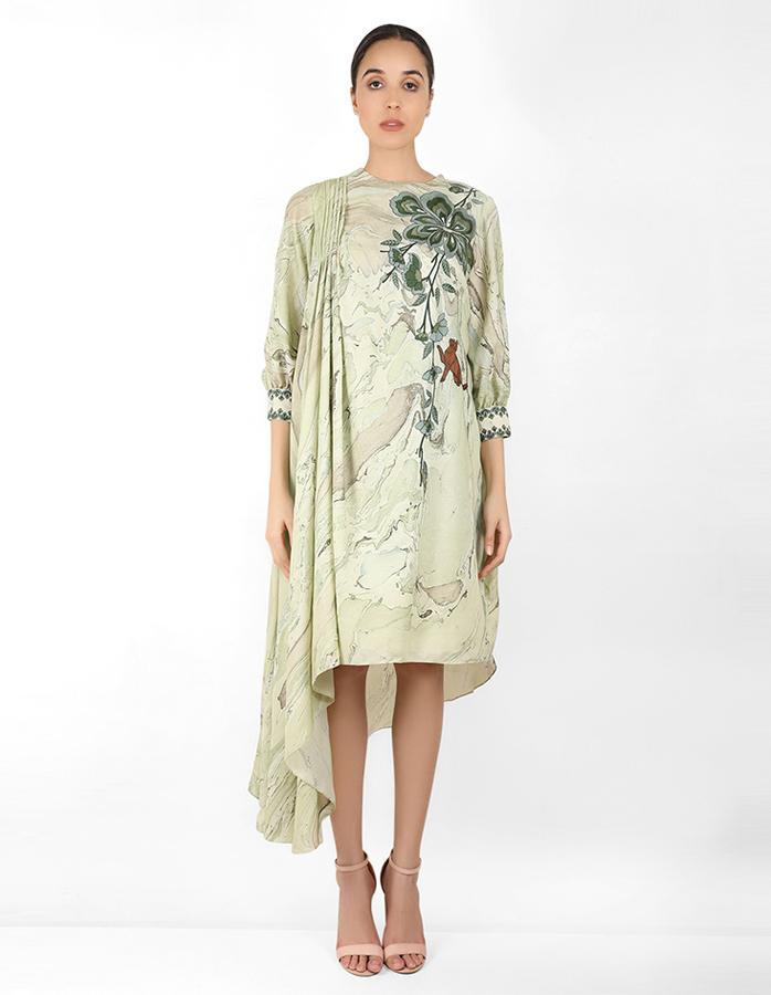 marble print Summer garden drape tunic - Green