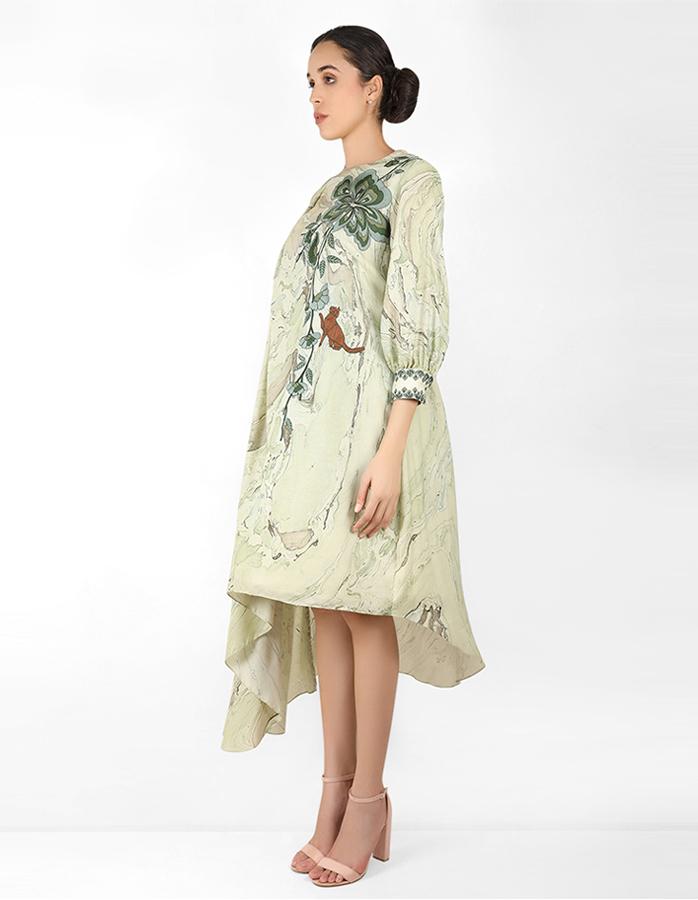 marble print Summer garden drape tunic - Green