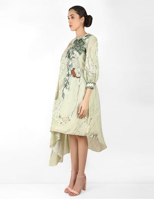 marble print Summer garden drape tunic - Green