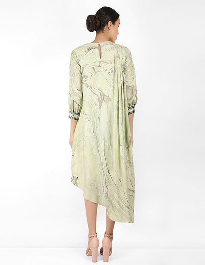 marble print Summer garden drape tunic - Green