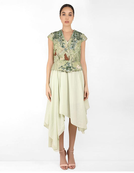 Marble print jacket with Drape tunic - Green