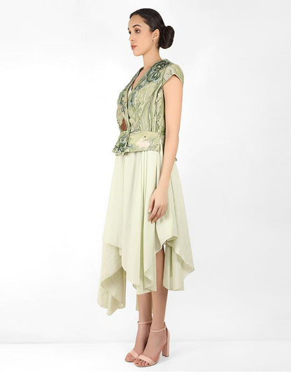 Marble print jacket with Drape tunic - Green