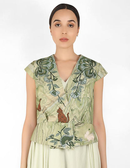 Marble print jacket with Drape tunic - Green