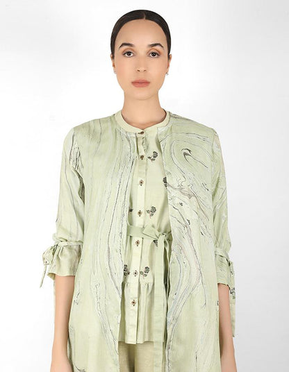 Marble  print long jacket with shirt - Green