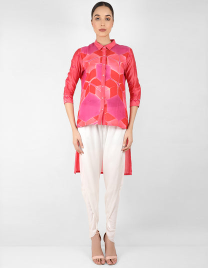 Kaleido high low shirt - Red, Pink & Coral