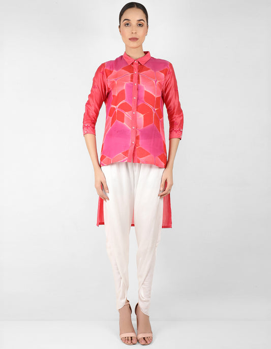 Kaleido high low shirt - Red, Pink & Coral