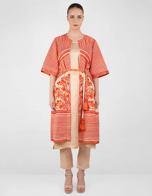 The Striped tulip long jacket - Peach