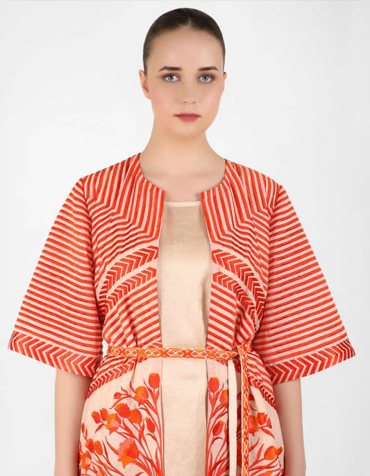 The Striped tulip long jacket - Peach