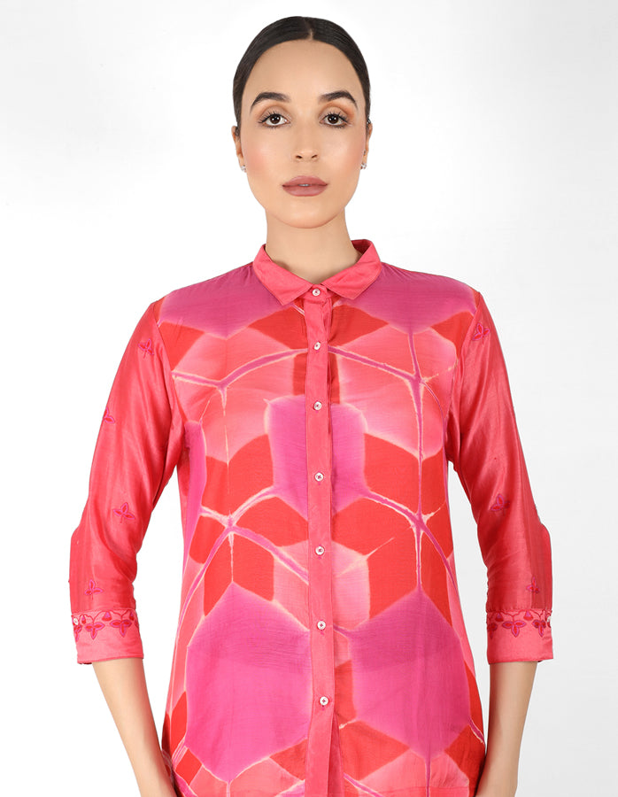 Kaleido high low shirt - Red, Pink & Coral