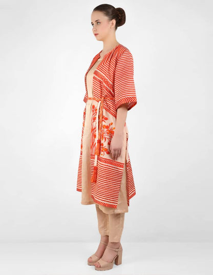 The Striped tulip long jacket - Peach