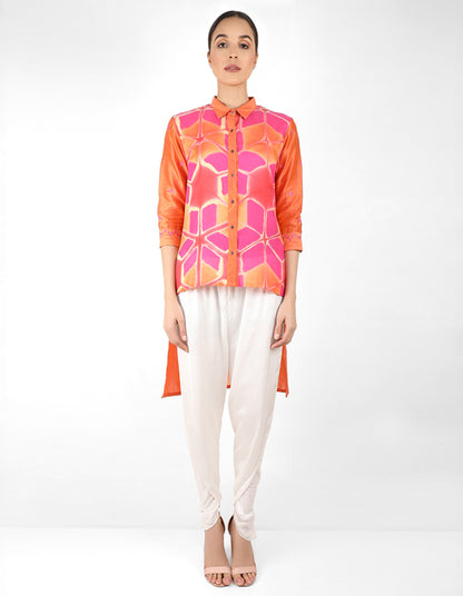 Kaleido High Low Shirt - Orange & Pink