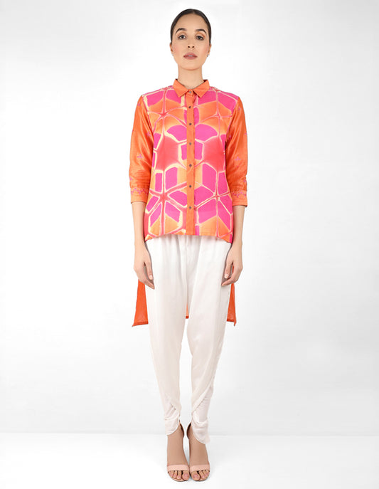 Kaleido High Low Shirt - Orange & Pink