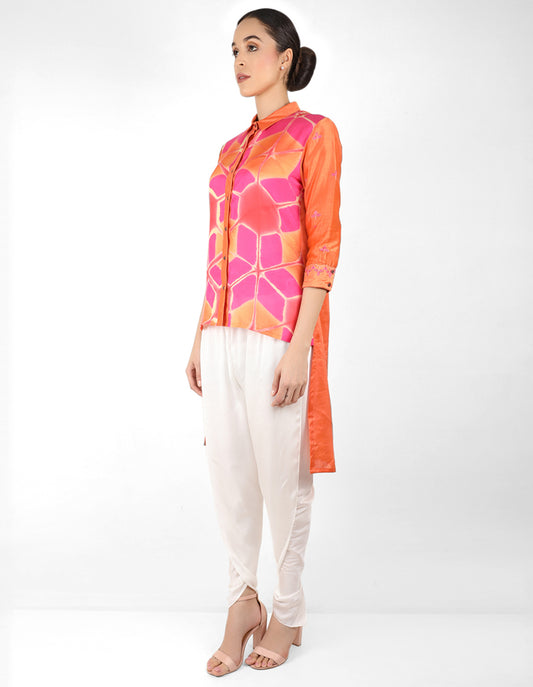 Kaleido High Low Shirt - Orange & Pink