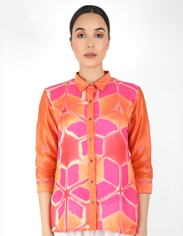 Kaleido High Low Shirt - Orange & Pink