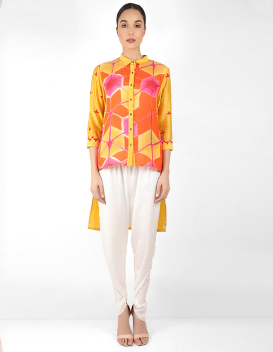 Kaleido high low shirt - Yellow, Orange & Pink